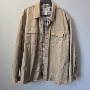 L.L.Bean Flannel-Lined Hurricane Button Shirt Shacket Beige Men's